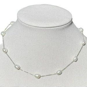 925 Sterling Silver Genuine Cultured White‎ Freshwater Pearls Necklace 17.7in